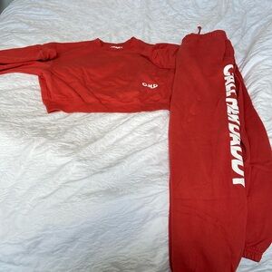 Call her daddy red crewneck and red sweatpants set